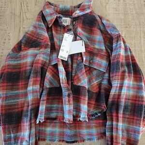 BDG Plaid Flannel Cropped Button Shirt